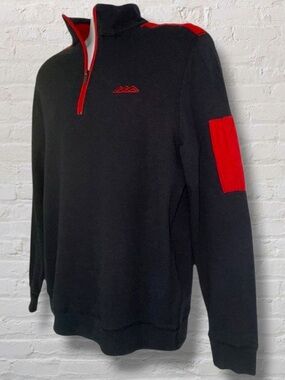 Bugatchi Uomo 1/4 Zip Pullover Sweater Black Red Embroidered Logo Men’s Medium